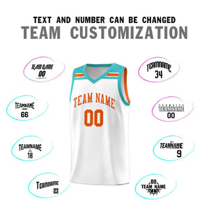 Custom White Orange-Aqua Classic Sports Uniform Basketball Jersey