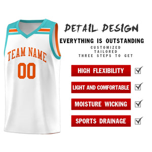 Custom White Orange-Aqua Classic Sports Uniform Basketball Jersey