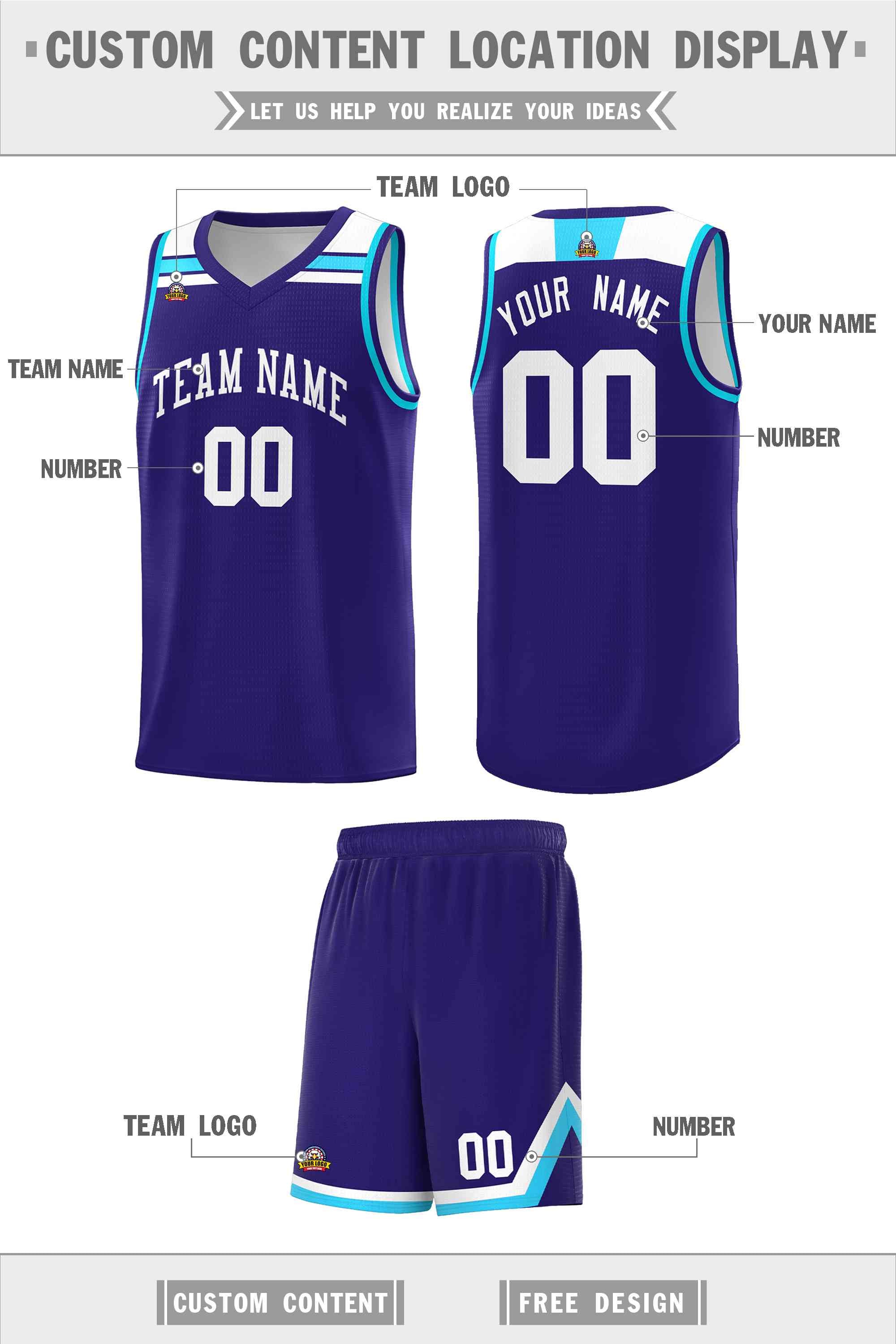 Custom Purple White-Powder Blue Classic Sports Uniform Basketball Jersey