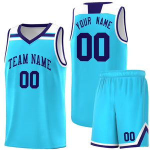 Custom Sky Blue Purple-White Classic Sports Uniform Basketball Jersey