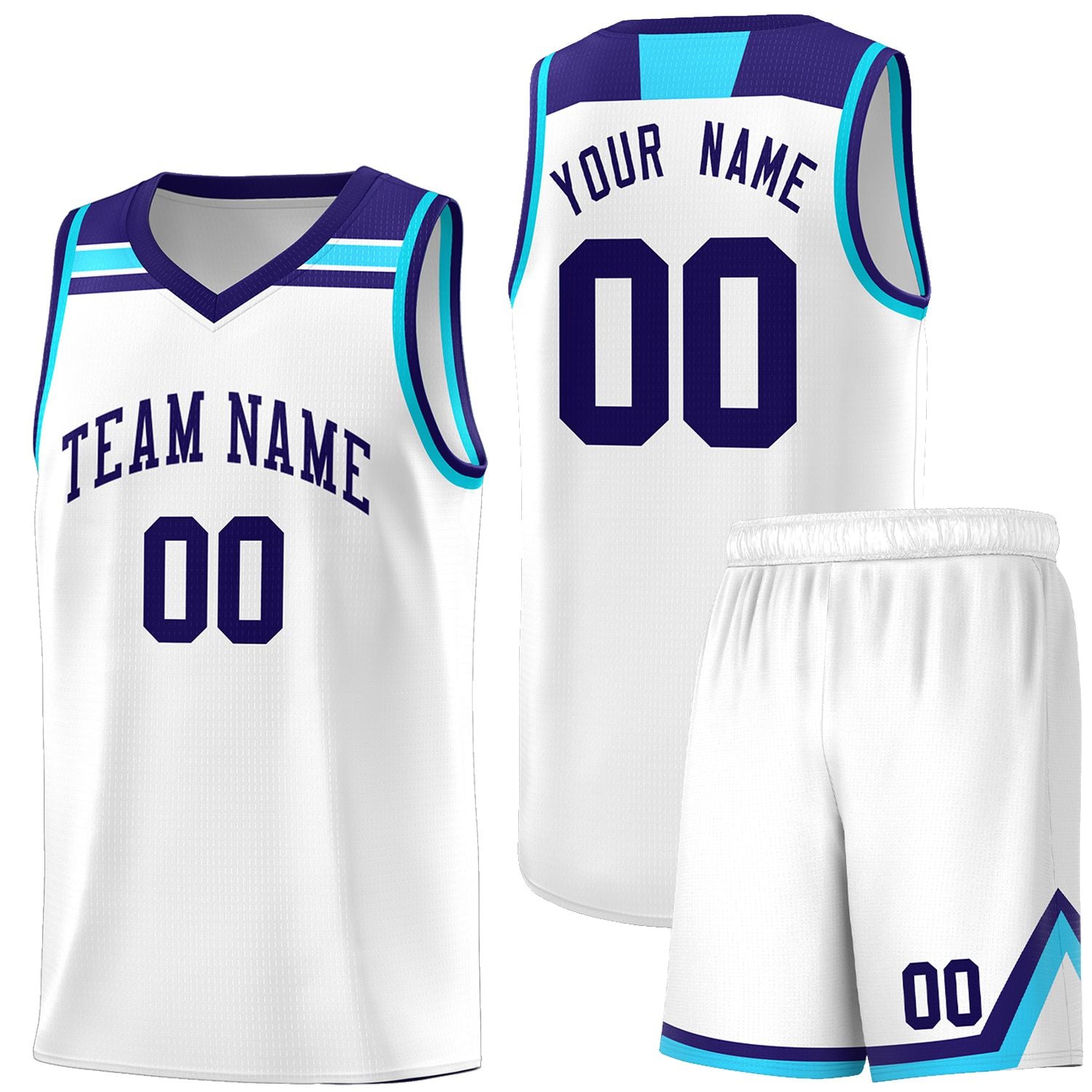 Custom White Purple-Sky Blue Classic Sports Uniform Basketball Jersey