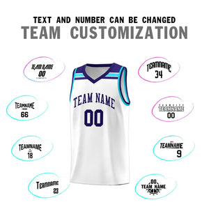 Custom White Purple-Sky Blue Classic Sports Uniform Basketball Jersey