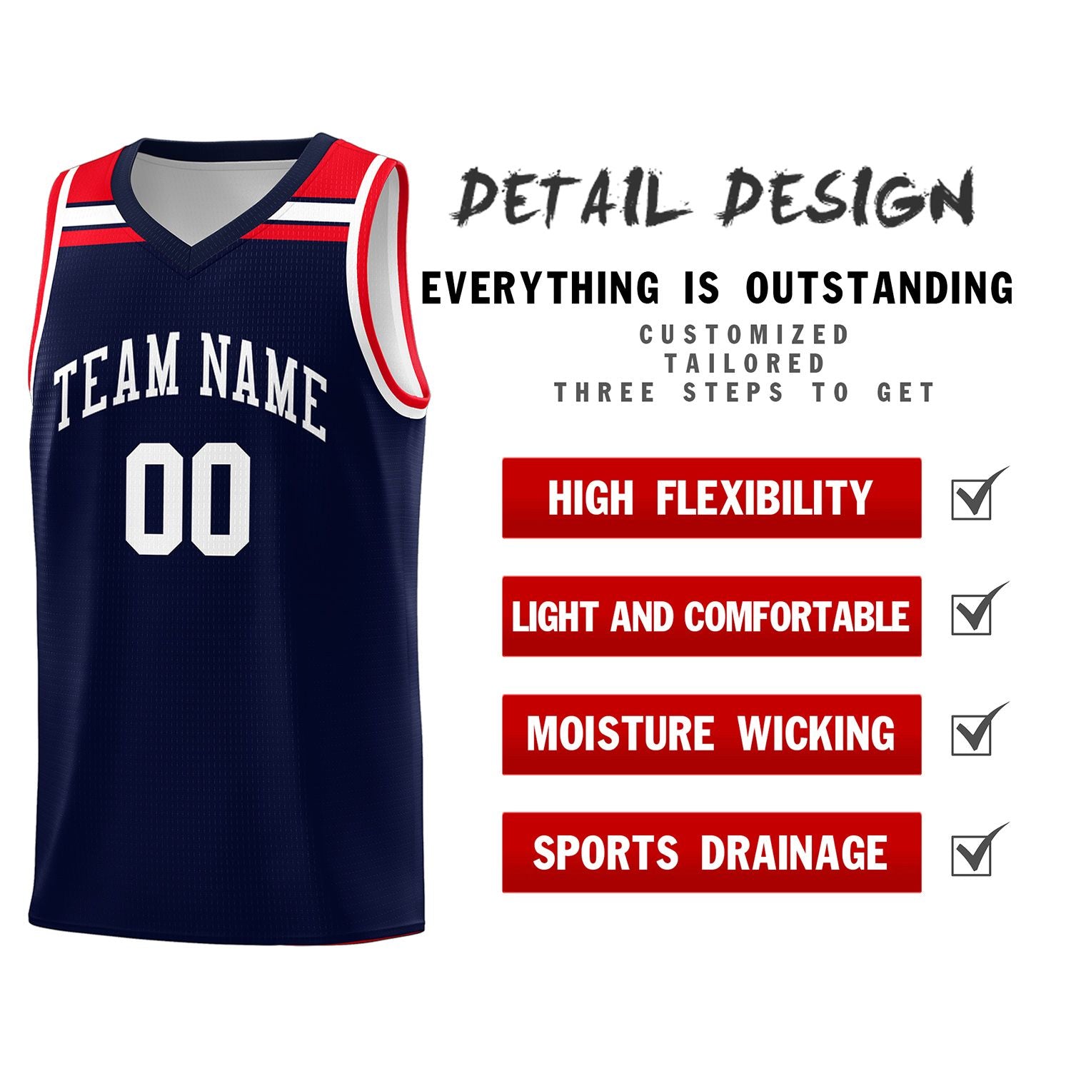 Custom Navy White-Red Classic Sports Uniform Basketball Jersey