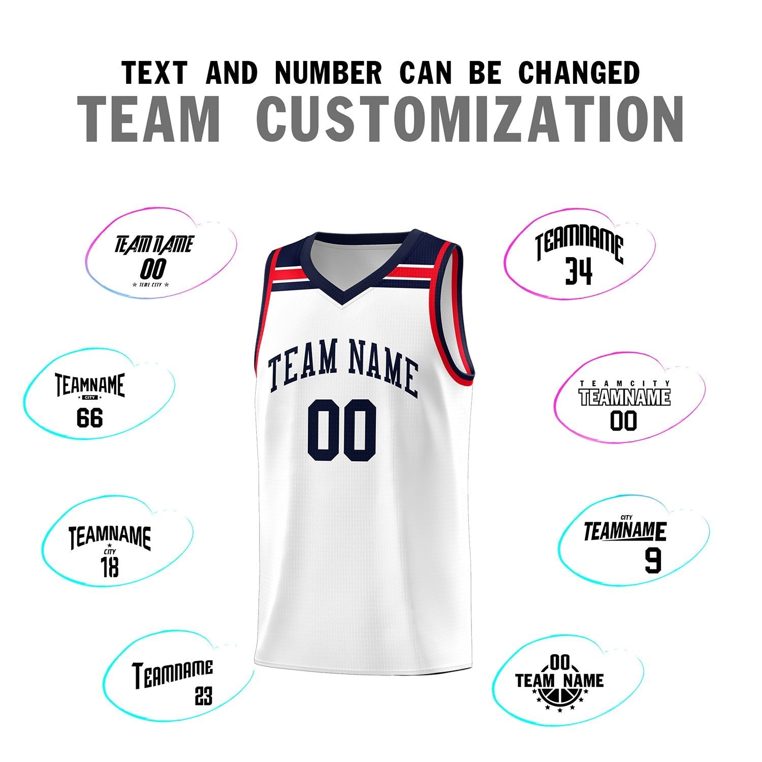 Custom White Navy-Red Classic Sports Uniform Basketball Jersey