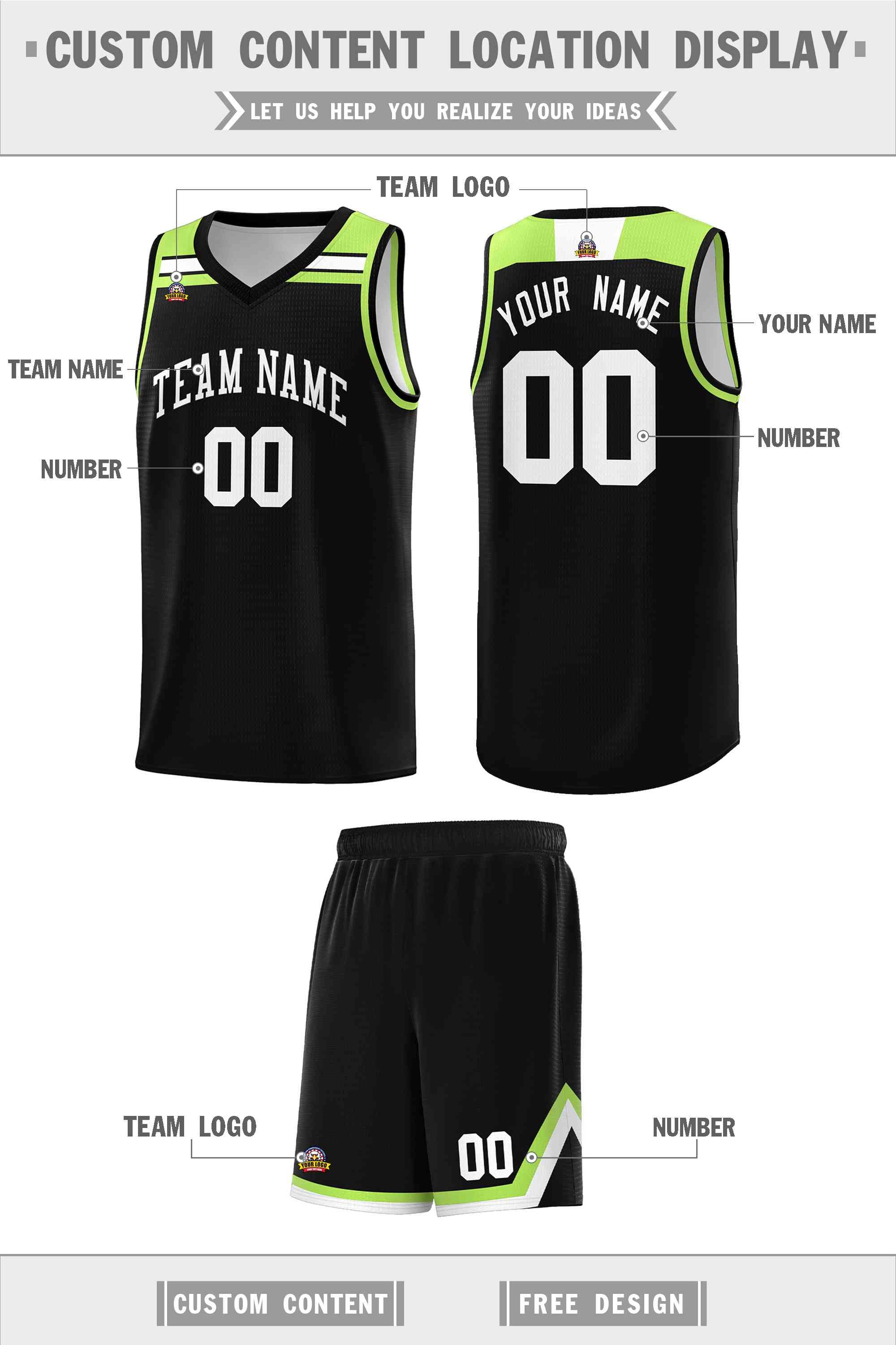 Custom Black White-Neon Green Classic Sports Uniform Basketball Jersey