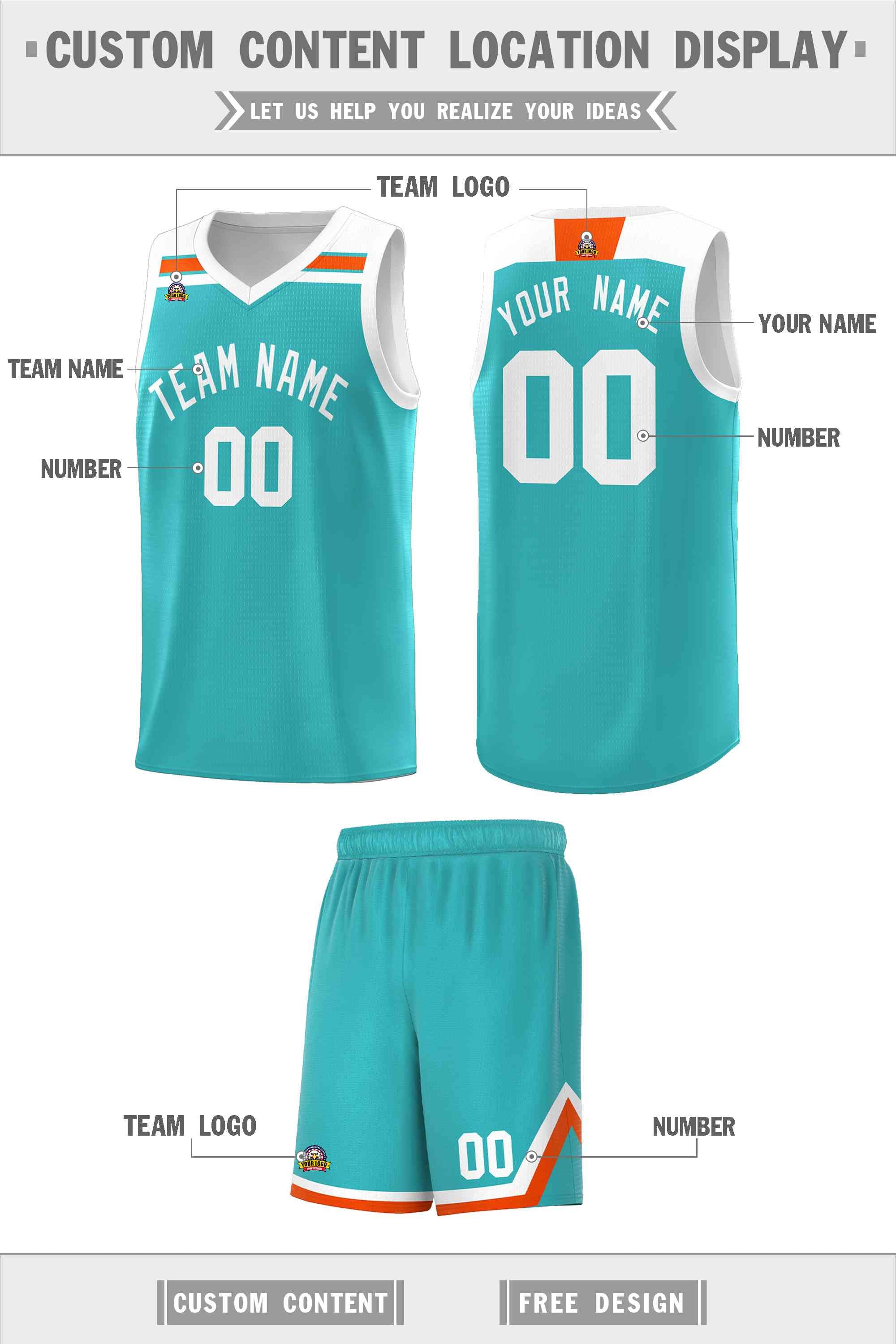 Custom Aqua White-Orange Classic Sports Uniform Basketball Jersey