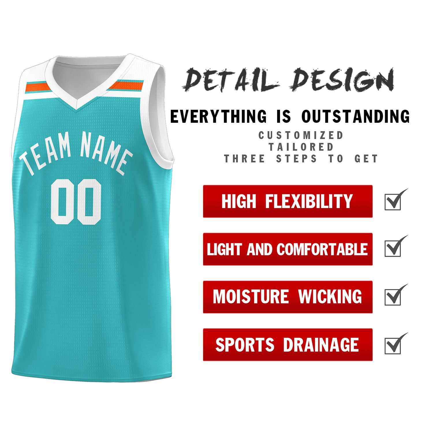 Custom Aqua White-Orange Classic Sports Uniform Basketball Jersey