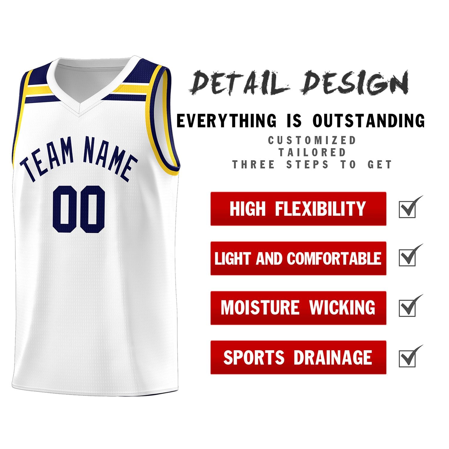 Custom White Navy-Gold Classic Sports Uniform Basketball Jersey