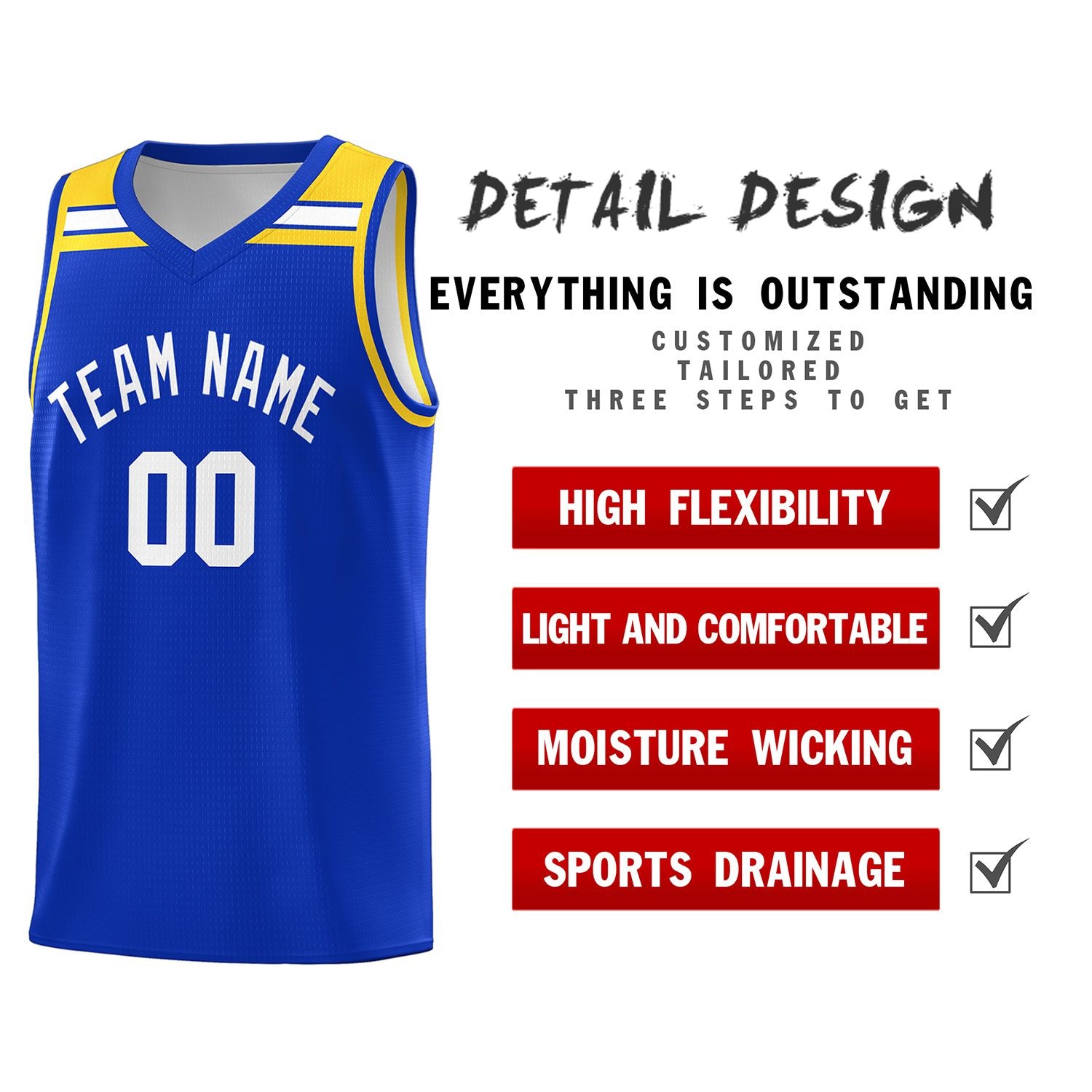 Custom Royal White-Gold Classic Sports Uniform Basketball Jersey