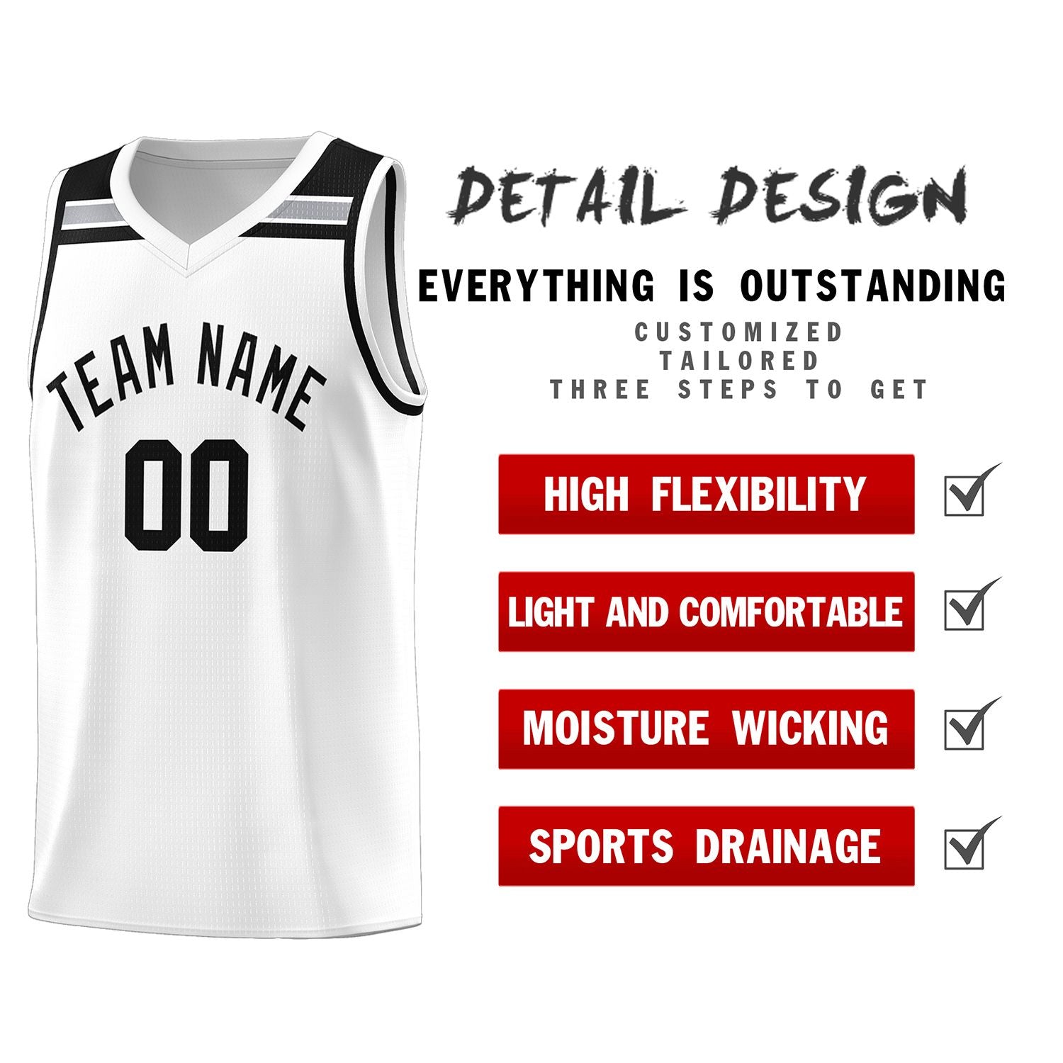 Custom White Black-Gray Classic Sports Uniform Basketball Jersey