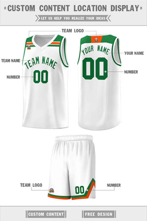 Custom White Kelly Green-Orange Classic Sports Uniform Basketball Jersey