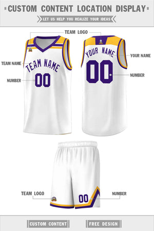 Custom White Purple-Gold Classic Sports Uniform Basketball Jersey