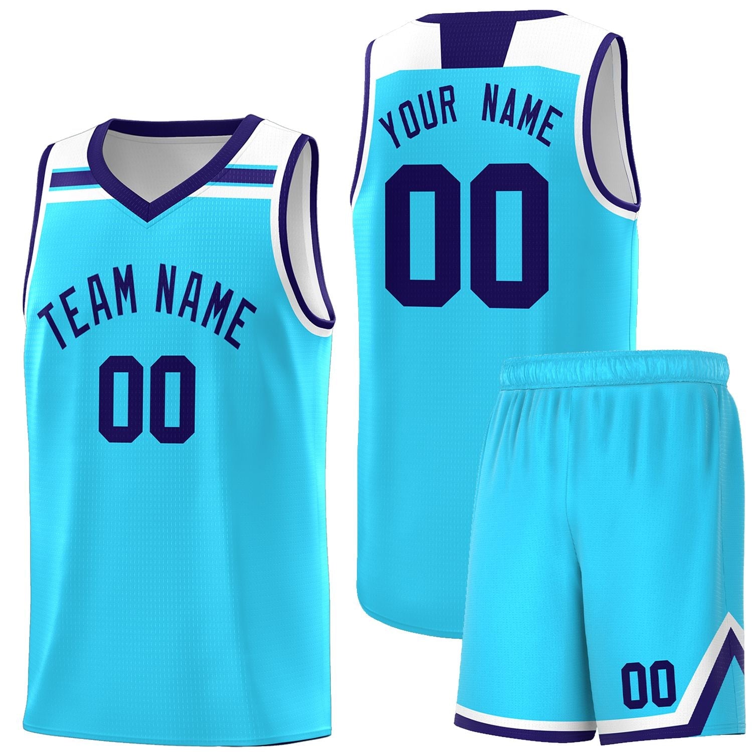 Custom Sky Blue Purple-White Classic Sports Uniform Basketball Jersey