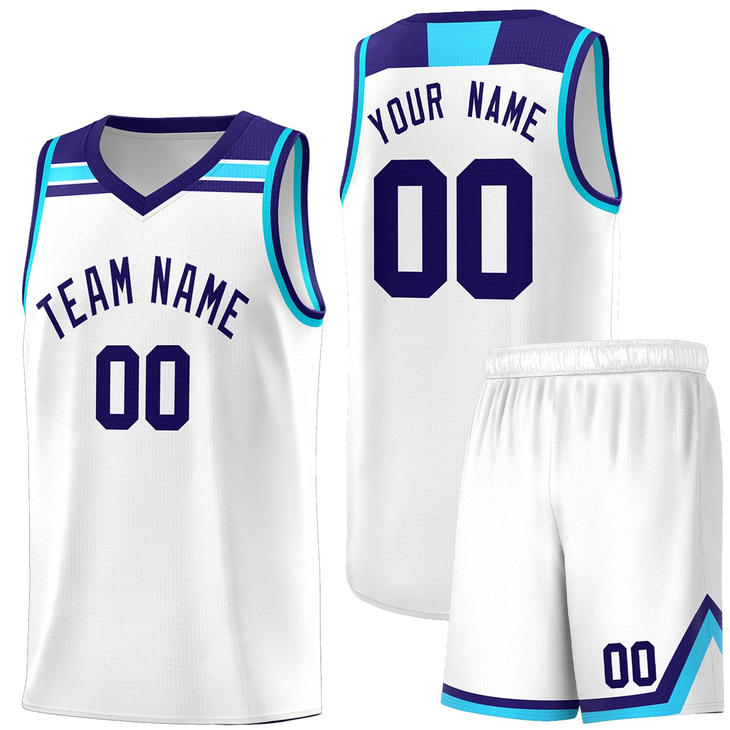 Custom White Purple-Sky Blue Classic Sports Uniform Basketball Jersey