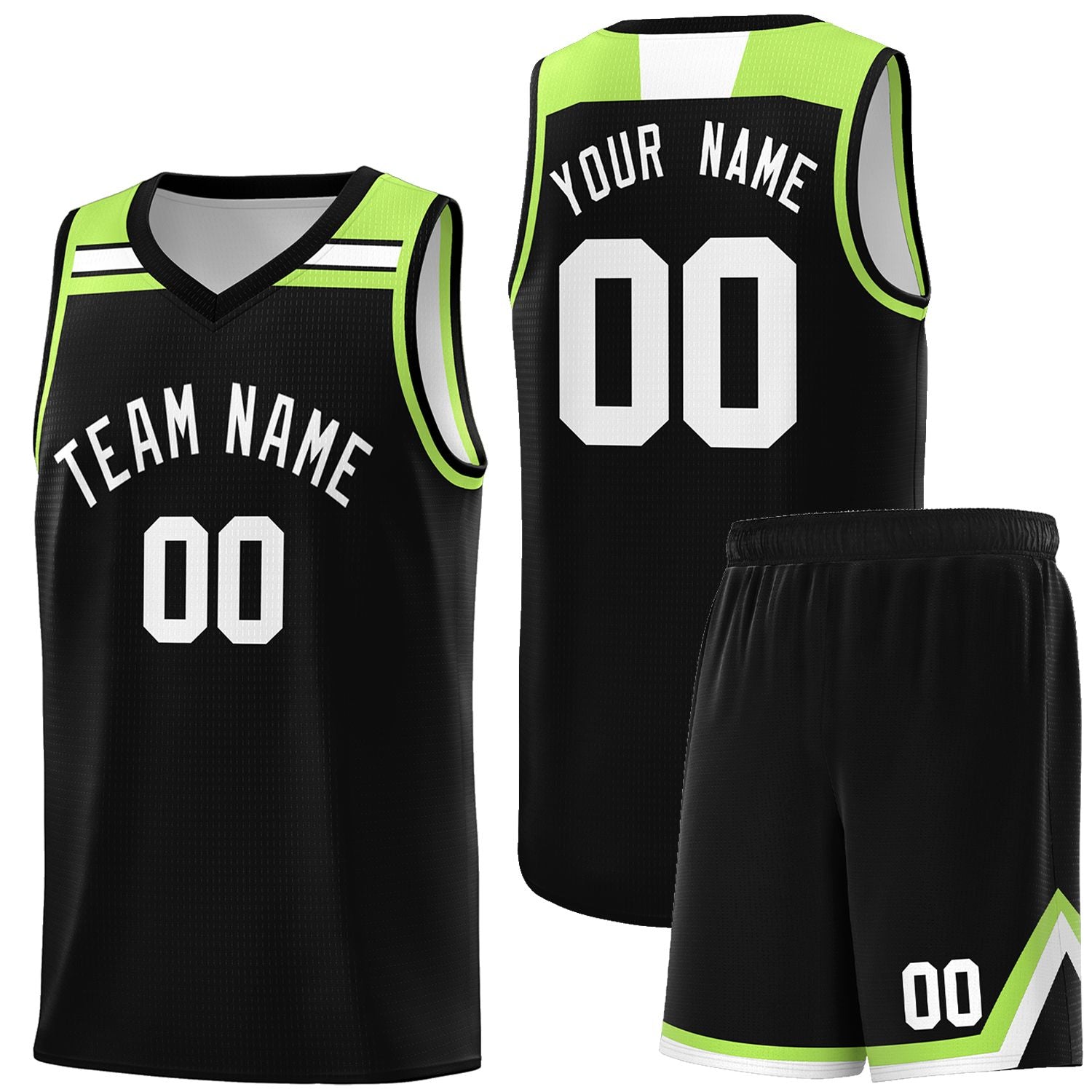 Custom Black White-Neon Green Classic Sports Uniform Basketball Jersey