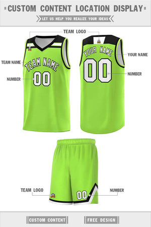 Custom Neon Green White-Black Classic Sports Uniform Basketball Jersey