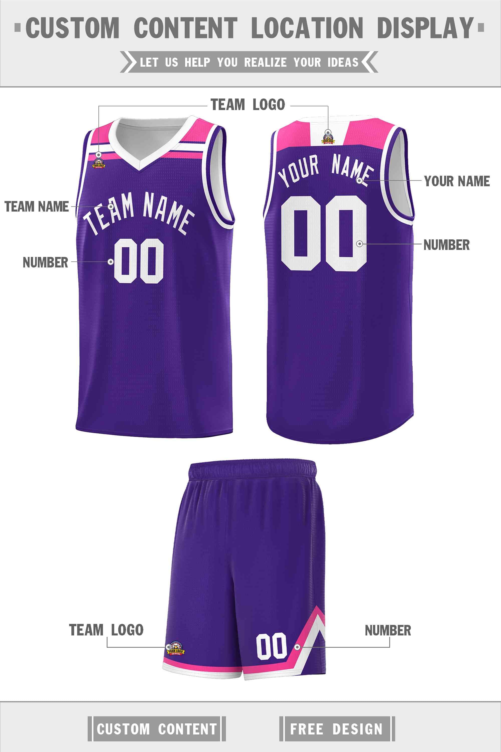 Custom Purple White-Pink Classic Sports Uniform Basketball Jersey