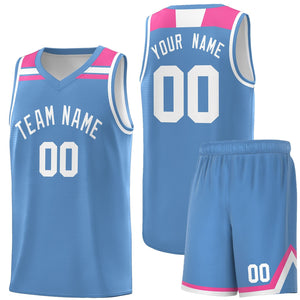 Custom Light Blue White-Pink Classic Sports Uniform Basketball Jersey