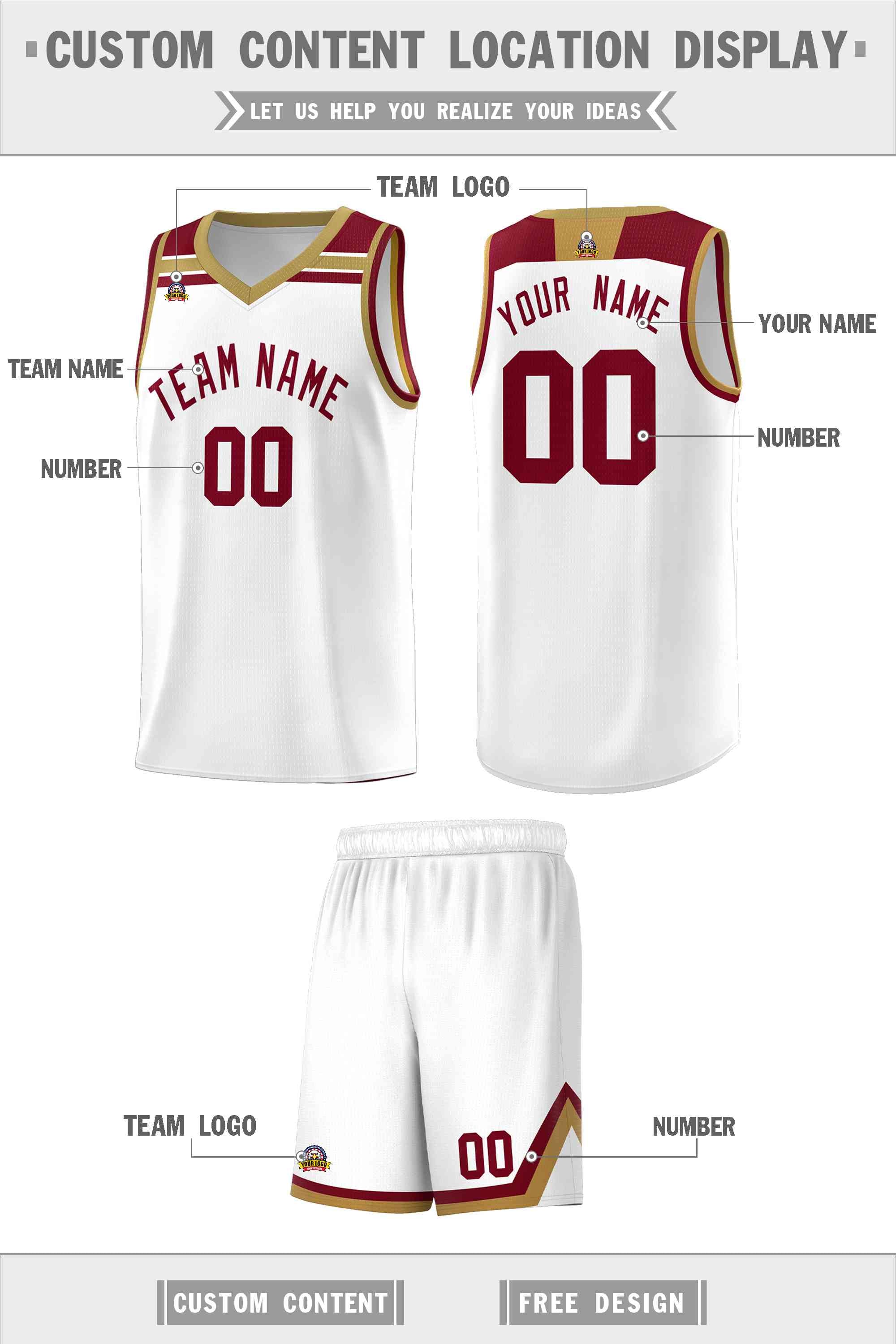 Custom White Crimson-Old Gold Classic Sports Uniform Basketball Jersey