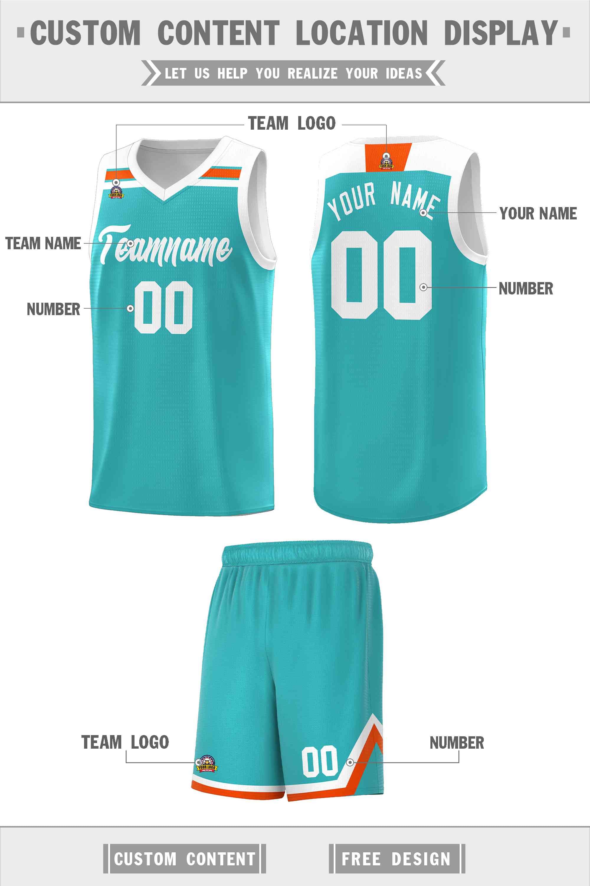 Custom Aqua White-Orange Classic Sports Uniform Basketball Jersey