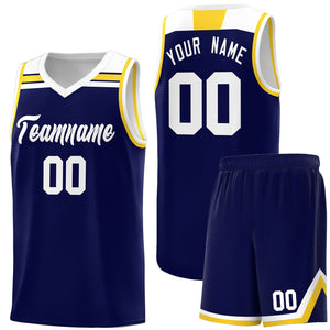 Custom Navy White-Gold Classic Sports Uniform Basketball Jersey