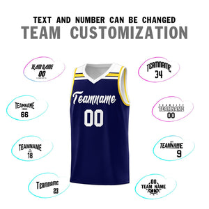 Custom Navy White-Gold Classic Sports Uniform Basketball Jersey