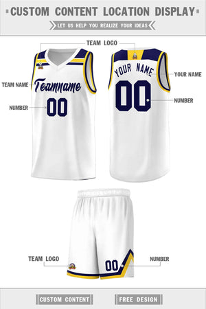 Custom White Navy-Gold Classic Sports Uniform Basketball Jersey