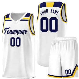 Custom White Navy-Gold Classic Sports Uniform Basketball Jersey