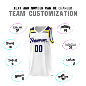 Custom White Navy-Gold Classic Sports Uniform Basketball Jersey