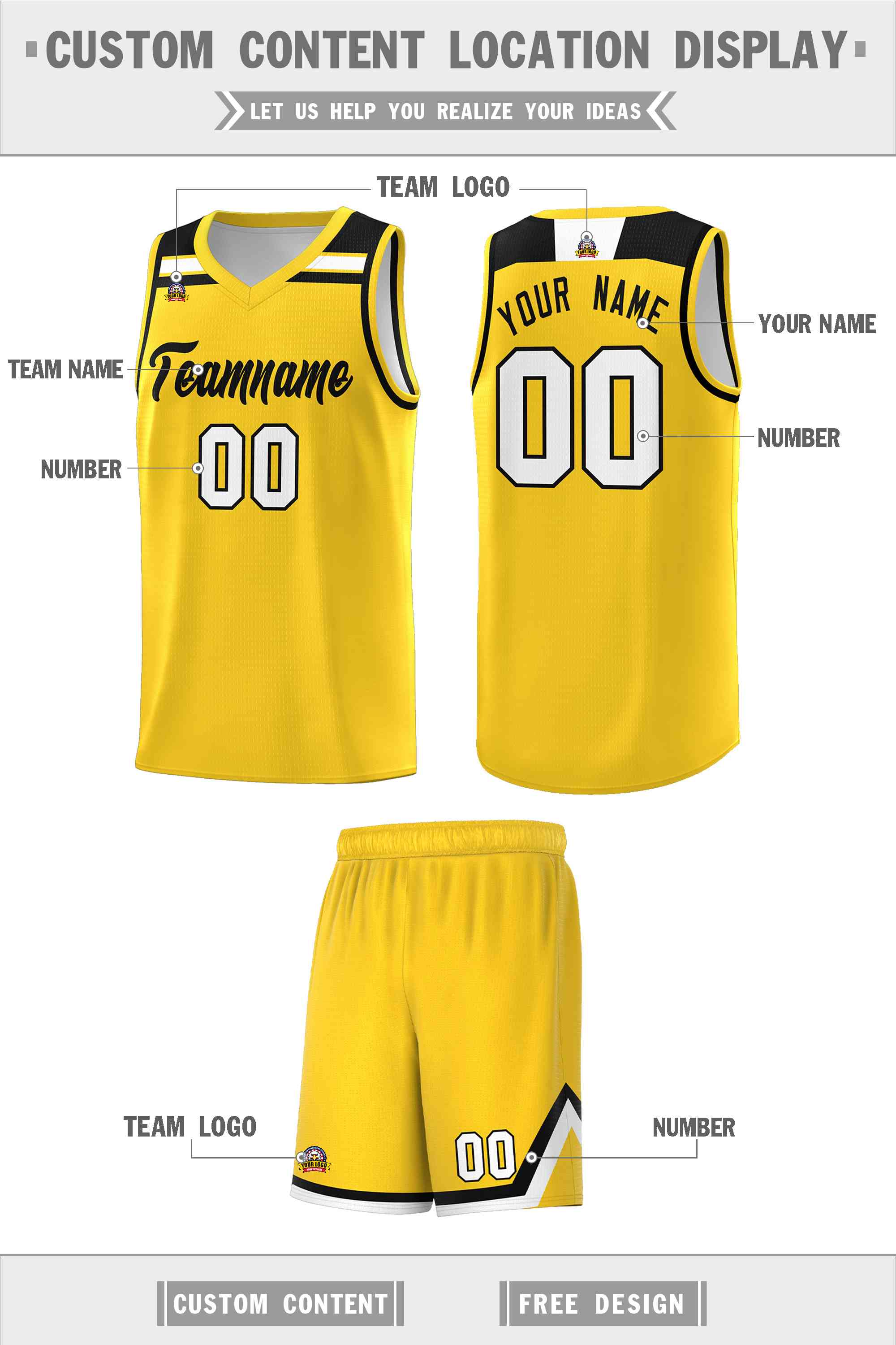 Custom Gold Black-White Classic Sports Uniform Basketball Jersey