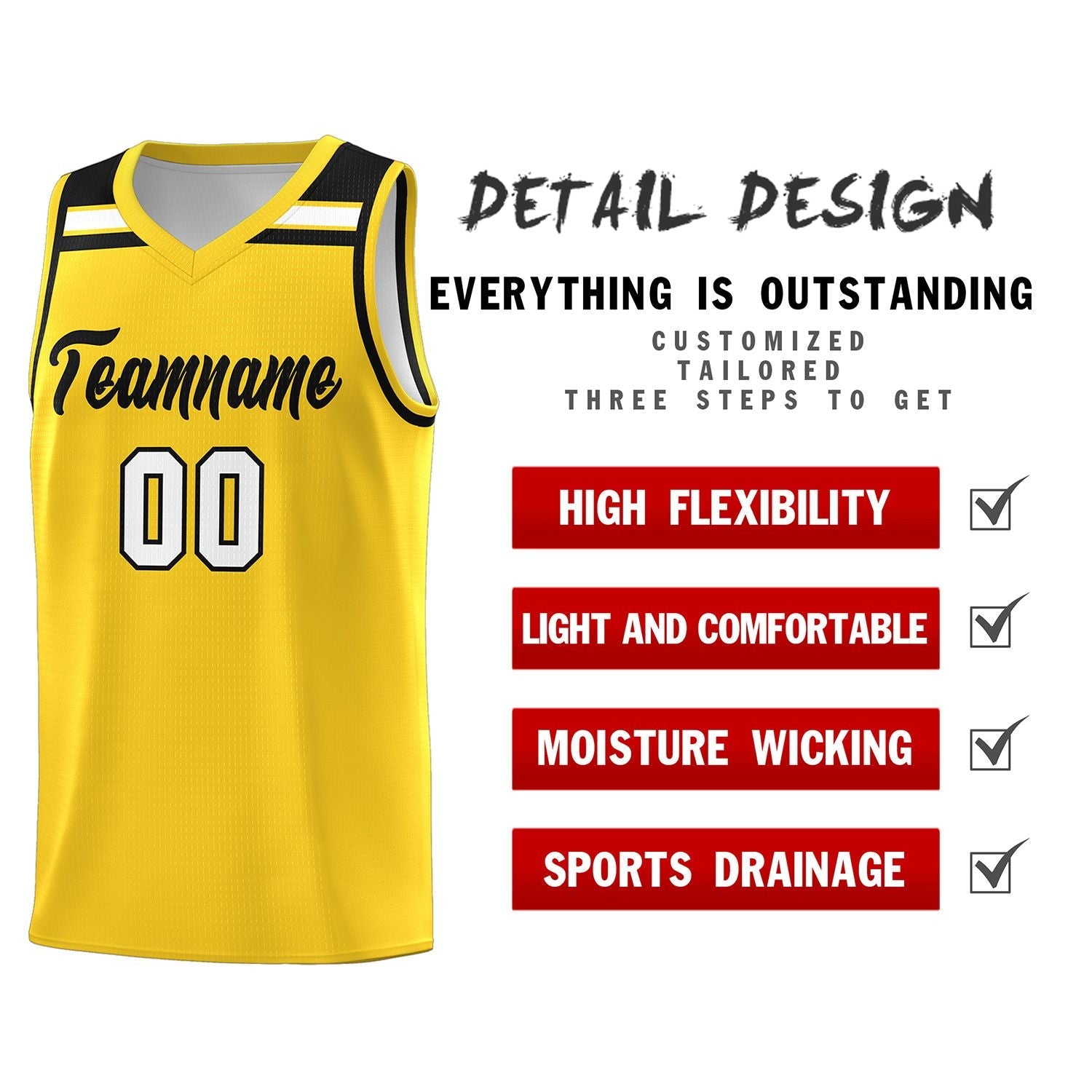 Custom Gold Black-White Classic Sports Uniform Basketball Jersey