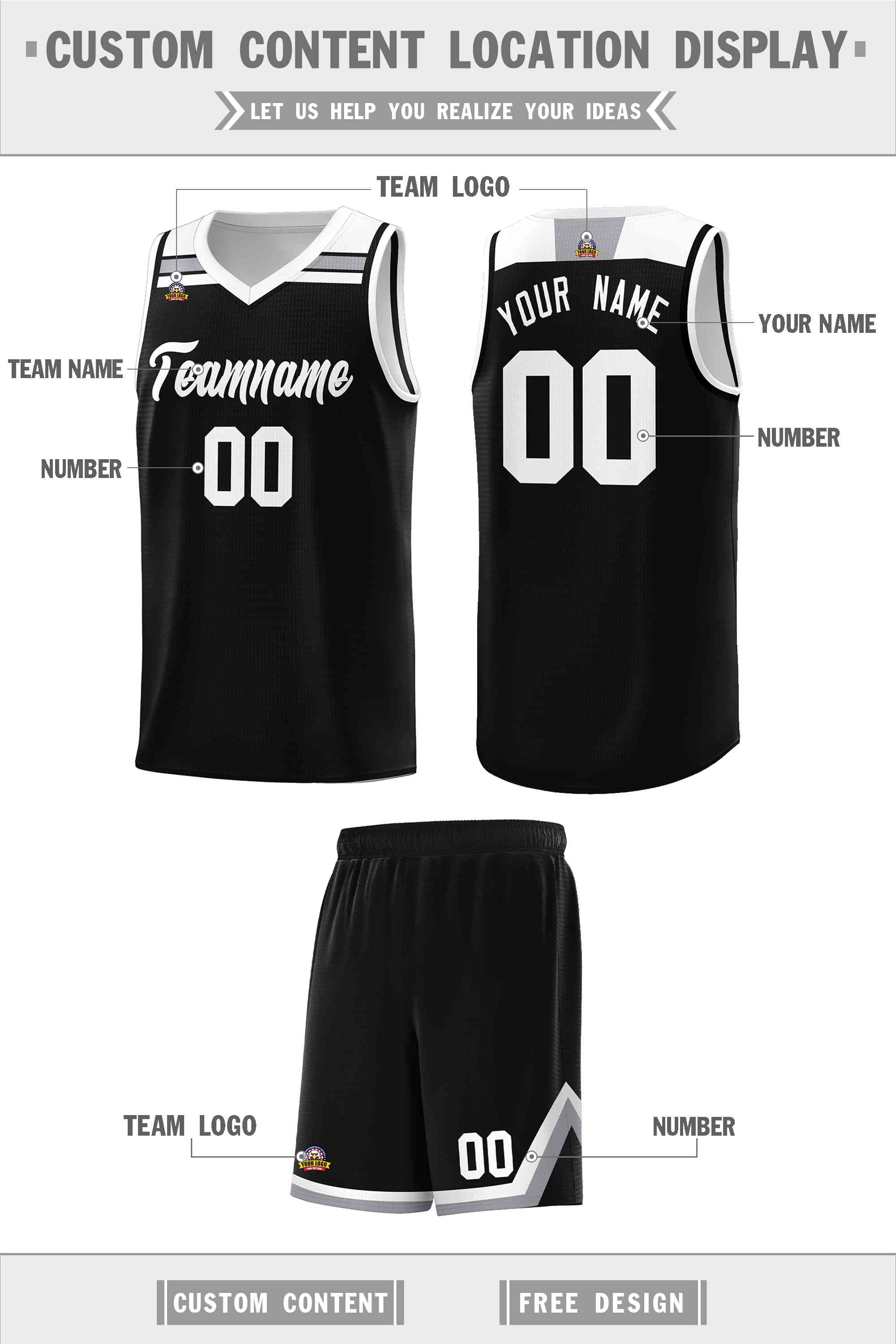 Custom Black White-Gray Classic Sports Uniform Basketball Jersey