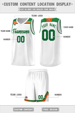 Custom White Kelly Green-Orange Classic Sports Uniform Basketball Jersey