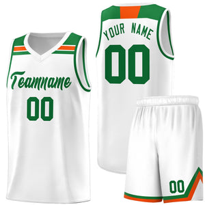 Custom White Kelly Green-Orange Classic Sports Uniform Basketball Jersey