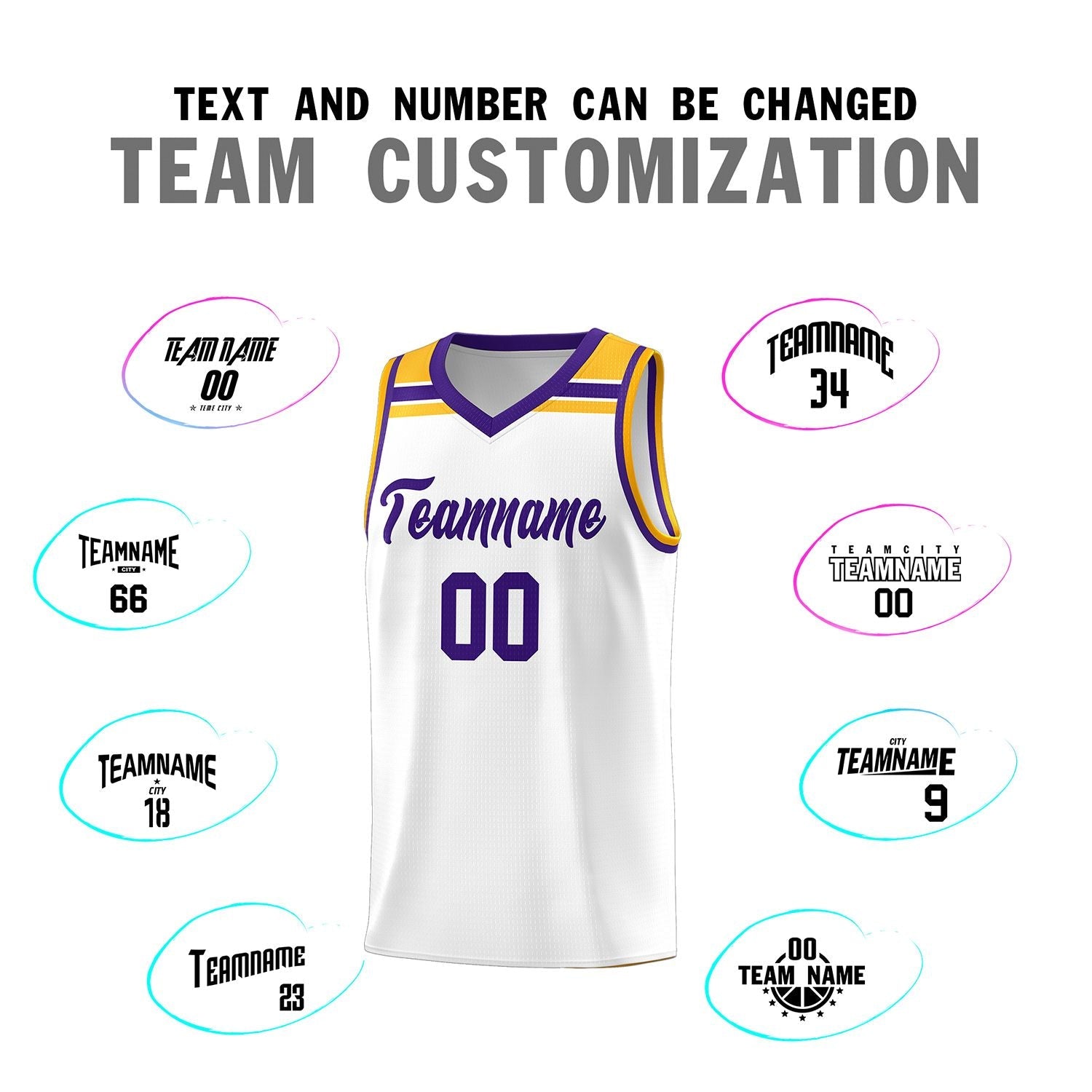 Custom White Purple-Gold Classic Sports Uniform Basketball Jersey