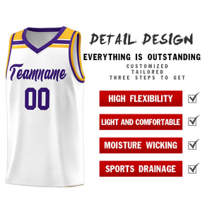 Custom White Purple-Gold Classic Sports Uniform Basketball Jersey