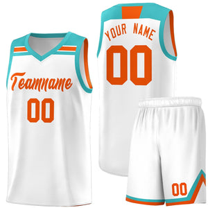 Custom White Orange-Aqua Classic Sports Uniform Basketball Jersey