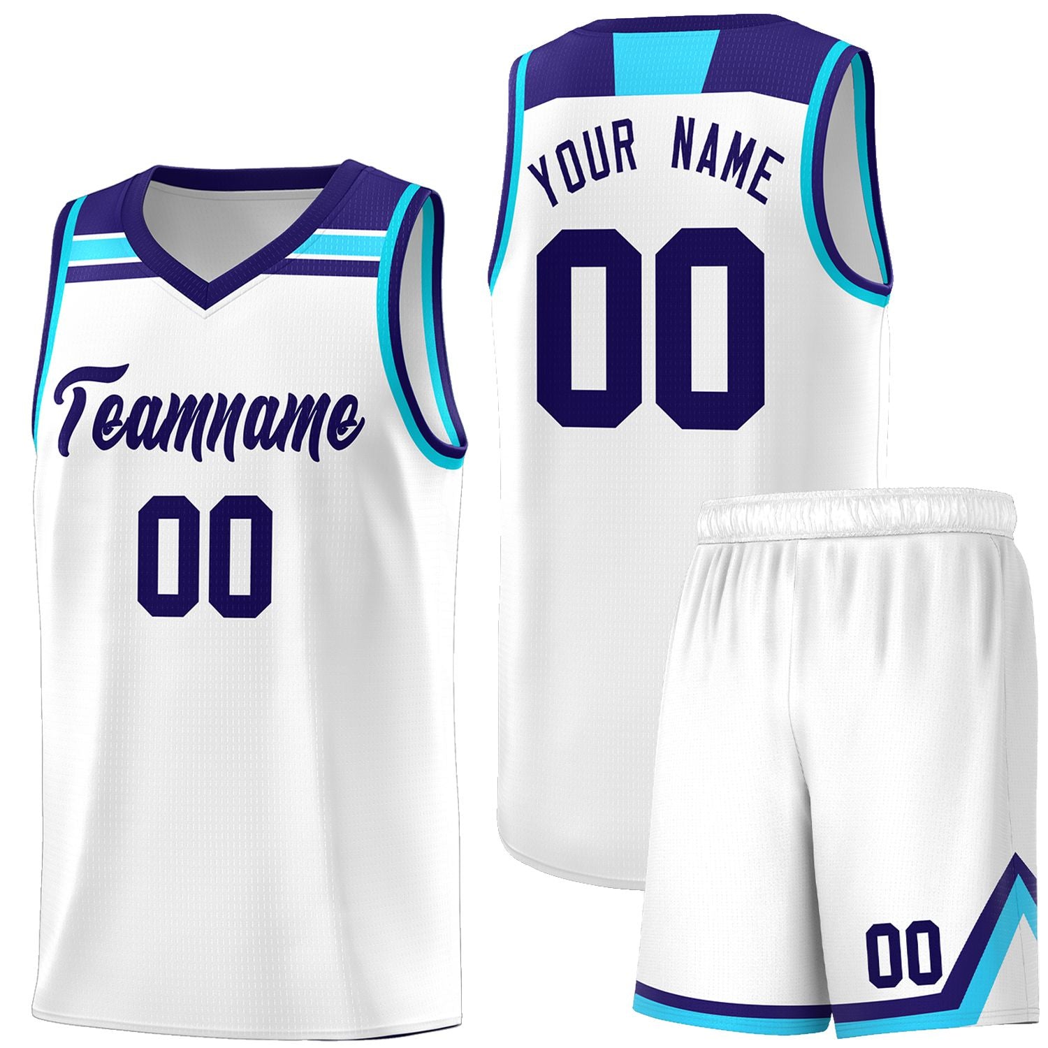 Custom White Purple-Sky Blue Classic Sports Uniform Basketball Jersey