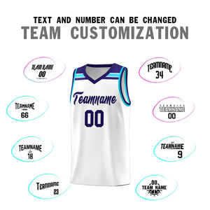 Custom White Purple-Sky Blue Classic Sports Uniform Basketball Jersey