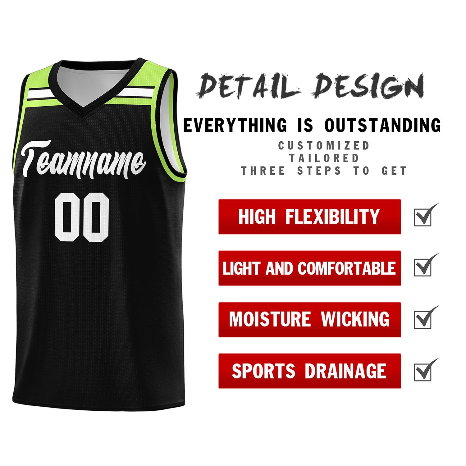 Custom Black White-Neon Green Classic Sports Uniform Basketball Jersey