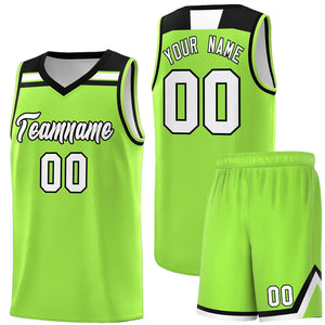 Custom Neon Green White-Black Classic Sports Uniform Basketball Jersey