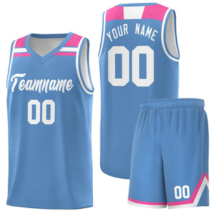 Custom Light Blue White-Pink Classic Sports Uniform Basketball Jersey