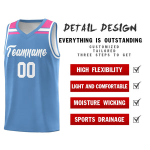 Custom Light Blue White-Pink Classic Sports Uniform Basketball Jersey