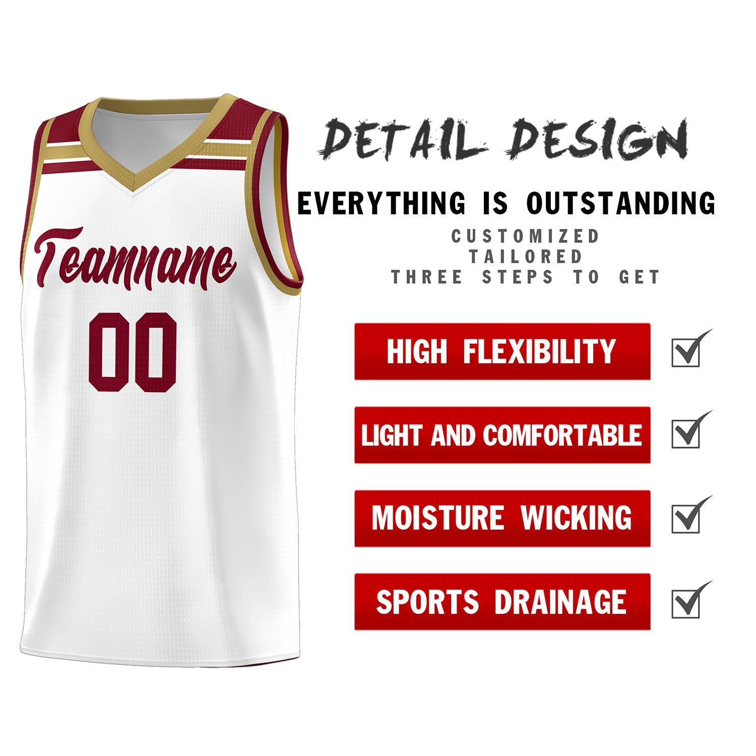 Custom White Crimson-Old Gold Classic Sports Uniform Basketball Jersey