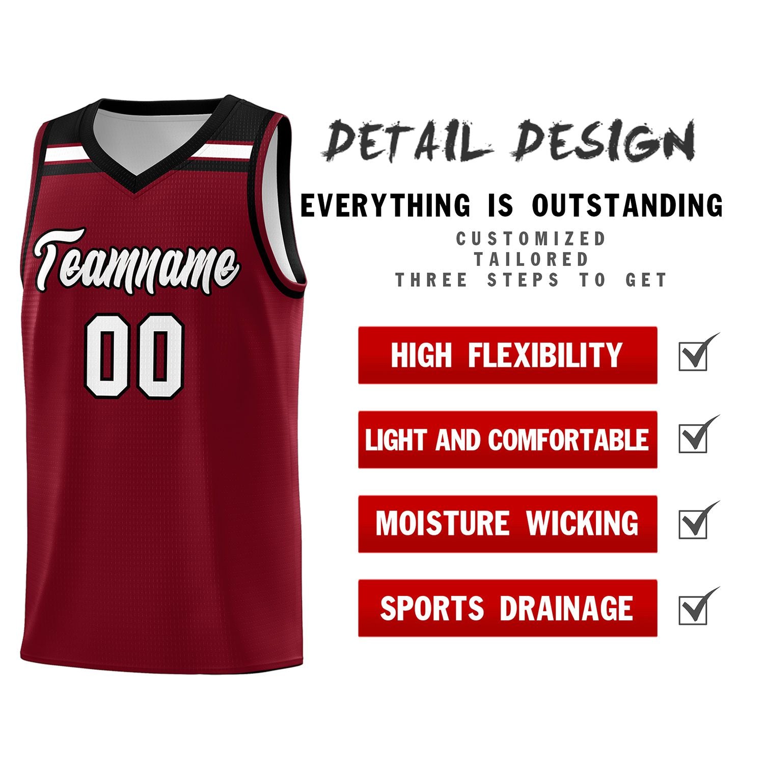 Custom Crimson White-Black Classic Sports Uniform Basketball Jersey