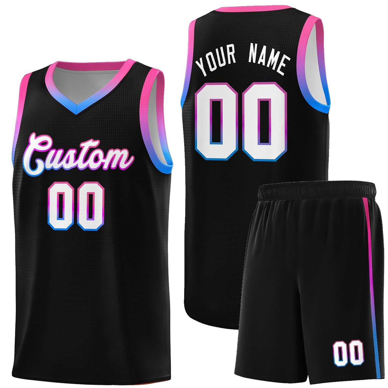 Custom Black Personalized Gradient Font Sports Uniform Basketball Jersey