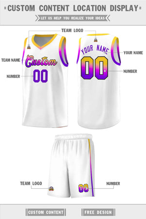 Custom White Personalized Gradient Font Sports Uniform Basketball Jersey