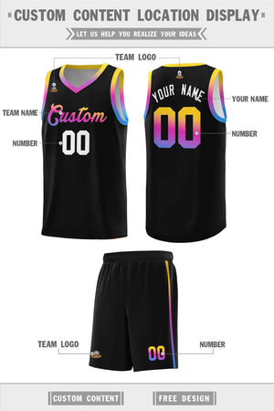 Custom Black Personalized Gradient Font Sports Uniform Basketball Jersey