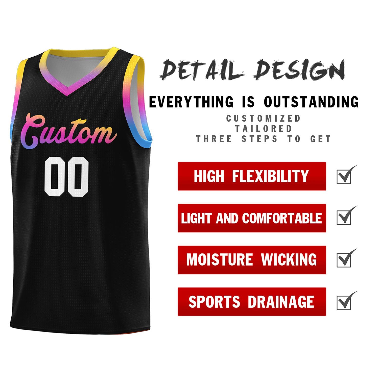 Custom Black Personalized Gradient Font Sports Uniform Basketball Jersey