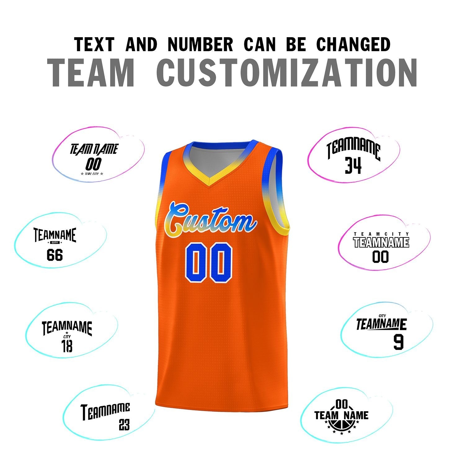 Custom Orange Personalized Gradient Font Sports Uniform Basketball Jersey